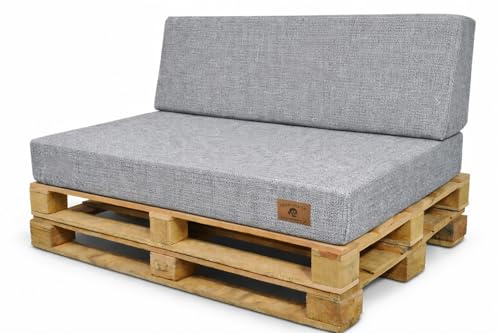 Odolplusz Palettenkissen Set 120x80 cm, Grau, Wasserabweisend & UV-Beständig, Sitz- und Rückenkissen für Europaletten (Grau)