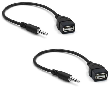 JZK 2er-Pack Schwarzes 20 cm 3,5-mm-AUX-Audio-Stecker-auf-USB-2.0-Buchse-Adapterkabel, Auto-Audio-OTG-Adapter für MP3-Wiedergabe, Autoradio