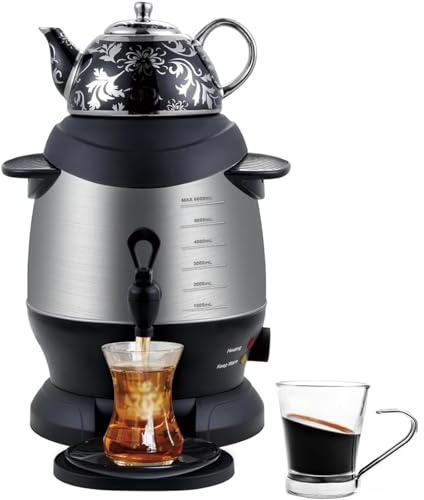 Samovar - Tetera eléctrica de 2 niveles con función de mantener el calor, mango antiquemaduras y protección contra hervir en seco para café, té perfumado