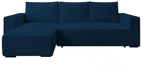 storez24 Ecksofa Letto, Eckcouch in L-Form mit Schlaffunktion und Bettkasten, Farbe: Blau, Cordstoff, Ottomane Links