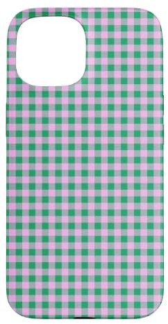 Custodia per iPhone 15 Verde Rosa Mini Gingham Carino Piccolo Check Cottagecore Preppy