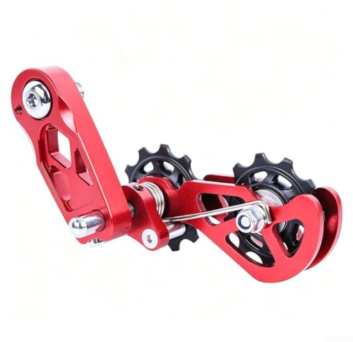 Caswynlife Kit tensor de cadena de bicicleta de una sola velocidad para 8-12 velocidades, guía de cadena de aleación de aluminio anticaída para bicicletas MTB y Fixie de caída horizontal (rojo)