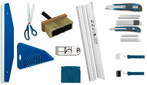 Profi Tapezierset 17tlg. Schneidekante & Anpressprofil Schneidehilfe Andrückspachtel Schere Andrückwalze