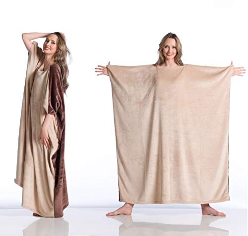 Kanguru - Coperta pile indossabile, felpa hoodie oversize, soffice plaid copre fronte e retro, permette di camminare ed usare le maniche, 120x120 cm, poncho, Felpona donna xxl, regali natale