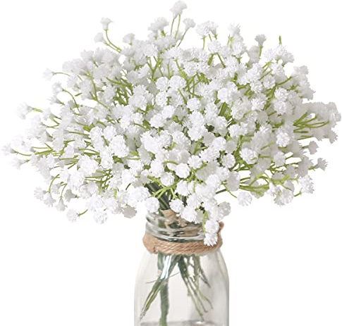 Veryhome 10 Stück Künstlich Gypsophila Schleierkraut Künstliche Blume Weiß Flumensträuße 30 Bündel für DIY Blumensträuße Arrangement Hochzeit Home Decor（vase Nicht enthalten）