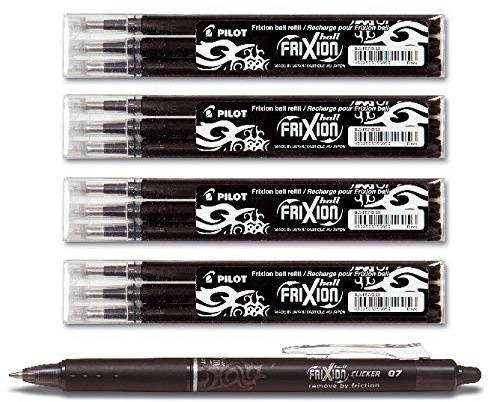 Pilot FriXion Ball Tintenroller 0,7 Ersatzminen Nachfüllminen (12+1 Set, Schwarz)