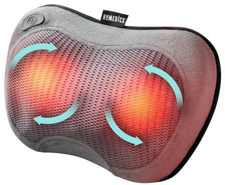 Homedics Shiatsu-Kissen wiederaufladbar – tiefes Massagekissen und integrierte Kontrollen, Komfort-Kontrolle für Nacken, Schultern, Lendenmuskeln und Beine, Grau