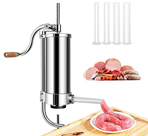 RELAX4LIFE Insaccatrice Manuale per Salsiccia in Acciaio Inox (3 KG) | Macchina per Salsiccia con Tubi di Diversi Diametri e Fissaggio al Piano di Lavoro Regolabile