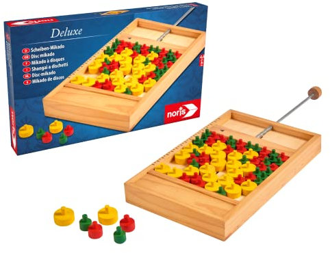 Noris 606101929 Deluxe Scheiben Mikado - Der etwas andere Spieleklassiker für Kinder ab 6 Jahren und Erwachsene – mit Spielmaterial aus Holz