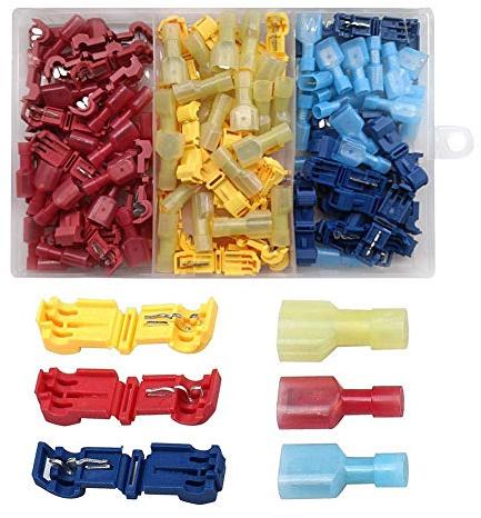 YIXISI 120 Stück (60 Paare) T Abzweigverbinder Schnellverbinder Kit, T-tap Elektrische Steckverbinder Sortiment Schnelltrennklemmen Kit, T-Abzweigverbinder und Nylon Vollisolierter Flachstecker Set