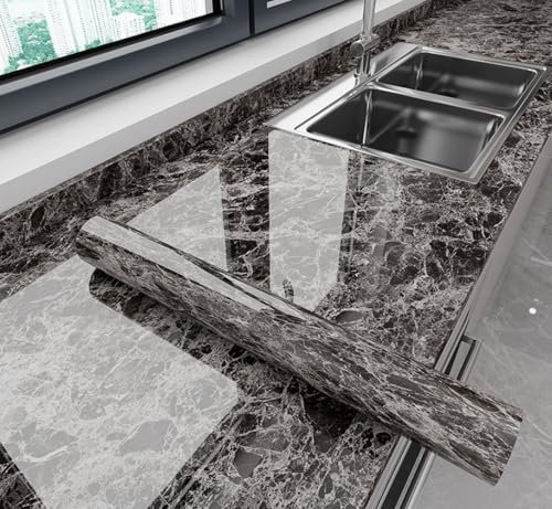Bai You Mei Küche Klebefolie 60cm x1000 Wandaufkleber Selbstklebend Tapete Wasserfeste tapete für Badezimmer Klebefolie Möbel Küchenrückwand Folie Selbstklebende Marmoroptik Folie Marmor Optik