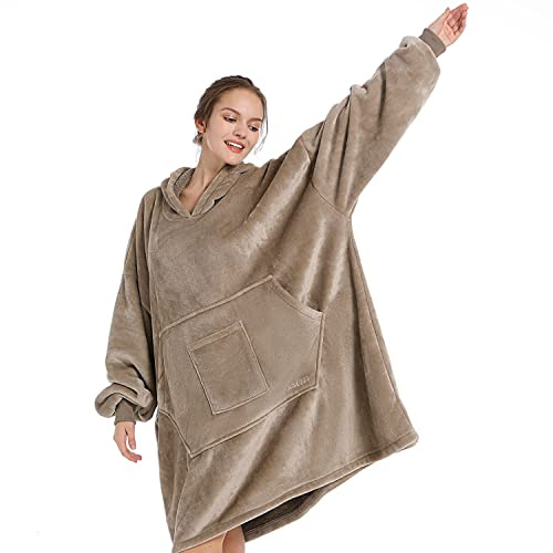 REDESS Decke mit Ärmeln Decken Hoodie Sweatshirt, tragbare Decke, übergroßer Sherpa mit Ärmeln und Riesentasche, kuscheliger Kapuzenpullover, warm für erwachsene Kinder