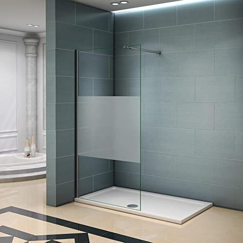 Aica paroi de douche 90x200cm bande central dépoli, en verre 8mm walk in paroi de fixation italienne avec barre de fixation extensible de 73-120cm