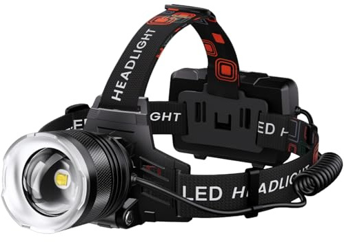 LED Headlamp Rechargeable 99000 High Lux, 9000mAh Long Battery Head Lamp with 12 Modes, IPX7 Waterproof USB Rechargeable Headlight, Zoomable Headlamp for Adults, 90° Adjustable for Camping Hunting