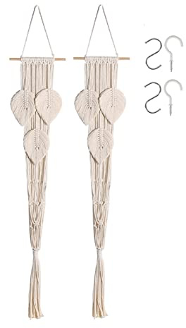 NSXIN Makramee Blumenampel Set Boho Hängepflanze Deko Hängeampel mit Haken, Baumwollseil Blumentopf Hängend Pflanzenhalter für Balkon Fenster Deko Innen Außen Decken (Stil B/2 Stück)