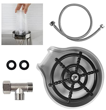 Edelstahl Cup Washer, Automatische Tassenreiniger, Glasspüler Cup, Assenreiniger Wasserhahn, Wasserhahn Glasspüler, Automatic Cup Washer, Barwascher, Kaffeetasse Reiniger(Silber)