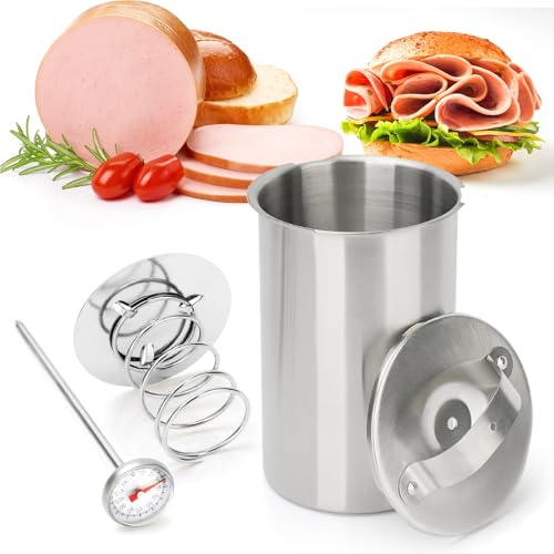 Holzsammlung Schinkenkocher Druckschinkenkocher, Edelstahl-Fleischpresse für gesundes hausgemachtes Fleisch mit Thermometer
