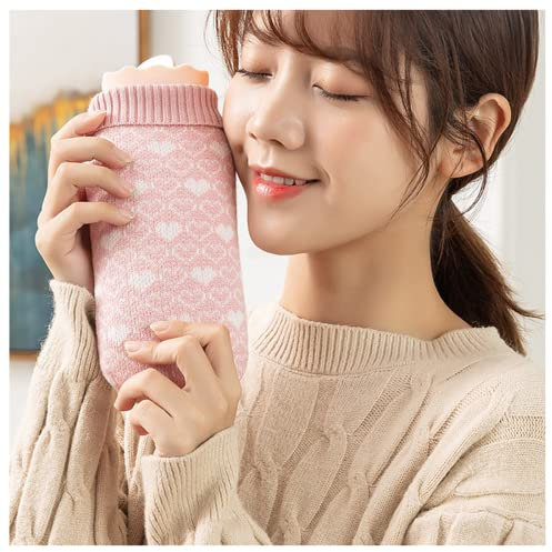 VVLXRIC Wärmflasche Tier, Wassereinspritzung Warme Hände Wärmflasche Flauschig, Erhitzt Weich Wärmflaschenbezug Nachts,Pink