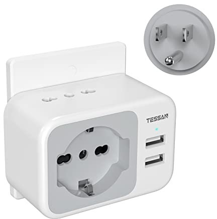 TESSAN Adattatore Presa Americana con 2 USB, Presa USA Italia con 2 Prese IT e 1 Schuko, Presa Americana Adattatore Italiana per America, Canada, Messico, Thailandia ecc, Spina Tipo B