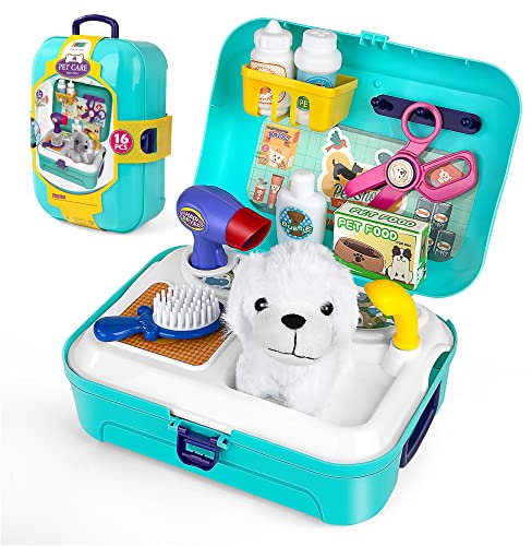 Tierarzt Spielzeug, Tierarztkoffer Hund Arztkoffer Kinder Rollenspiel Plüschhunden Tierpflege Hundesalon fütterung Spielzeug Rucksack, Lerngeschenke Geschenk Mädchen Jungen 3 4 5 6 Jahre