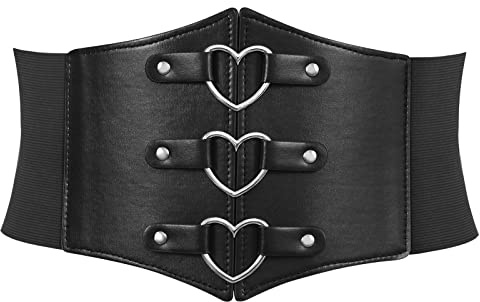 LEACOOLKEY Corset Belt for Women Wide Elastic Tied Waspie Belt for Halloween Costume，Lace-up Cinch Waist Belt for Dresses