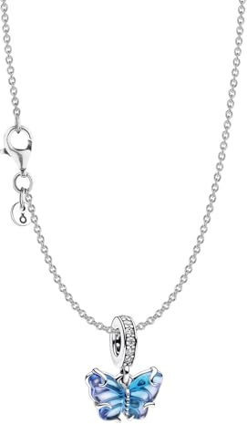PANDORA Damen-Kette Blauer Muranoglas Schmetterling Set 15815 | Halskette mit Anhänger 925 Silber Schmuck Bundle