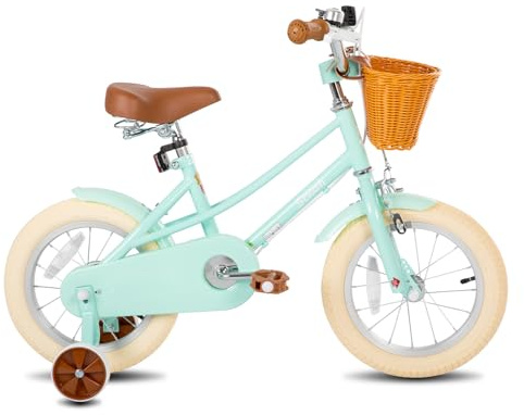 STITCH16 tum barncykel för 4-7 år flickor, 40 cm flickcykel med stabilisatorer och korg, grön