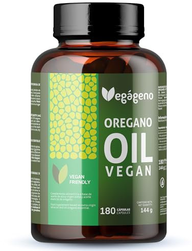 VEGAGENO - Essentiell Oreganoolja | 180 kapslar, Kosttillskott med Extra Jungfruolivolja och Essentiell Oreganoolja, med Omega 9 och Karvakrol | Essentiell Oreganoolja Kapslar | Oreganoolja