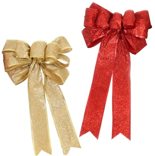 Amosfun 1paar Große Weihnachtsbaum-dekorationsschleifen Rot Und Stilvolle Seidenbänder Für Festliche Anlässe Und Weihnachtsbaum-Dekorationen