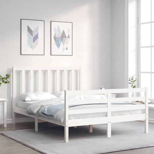Camerina Massivholzbett mit Kopfteil Bettgestell Bed Frame Holzbett Kopfteil Bett Schlafzimmer Bett Massivholzbetten Weiß 120x200 cm 3193787
