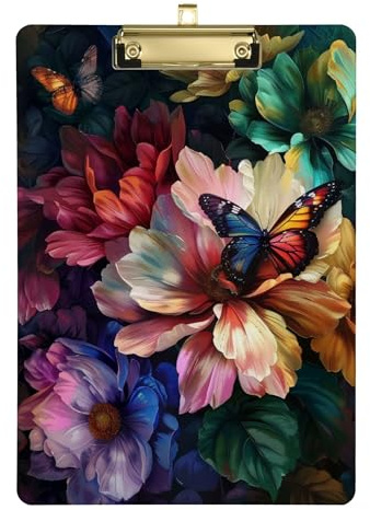 Klemmbretter mit bunten Blumen und Schmetterlingen, A4, 31,8 x 22,9 cm, legale Klemmbretter mit niedrigem Profil-Clip für Krankenpflege, Klassenzimmer