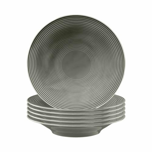 Seltmann Weiden Beat Color Glaze Suppenteller 6er Set, ø 22,5 cm, Tiefer runder Teller mit Rillenrelief, Porzellan, Perlgrau