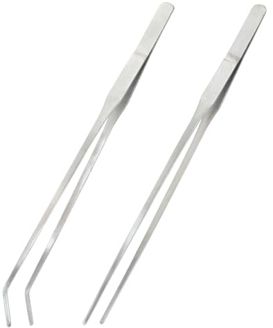 Coufce 2PCS Stainless Steel Reptile Feeding Tongs, Long Tweezers Aquarium Terrarium Feeder Tools for Reptiles, Lizards, Snakes (Straight and Curved)