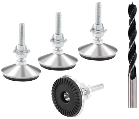 TOKSEO 4 Stück M8 x 50mm Nivellierfüße, Möbelfüße Verstellbar Metall M8 Stellfüße Höhenverstellbar, Verstellschraube mit Einschlagmuttern, Kontermuttern und Metallbohrern