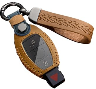 ontto Autoschlüssel Hülle Cover Schlüsselhülle Passt für Mercedes Benz Klasse A B C E ML CL CLA CLE CLK GLA GLC GLE GLK AMG A203 W211 W176 Leder Schlüsseletui Schlüsselgehäuse Zubehör 2 Tasten-Braun