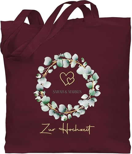 Baumwolltasche - Taschen - Zur Hochzeit mit Namen | Liebespaar | Liebe | Verlobung | Heirat | Pärchen | Ehe | Eheleute | Verliebt - Unisize - Bordeauxrot - hochzeitsgeschenk hochzeits