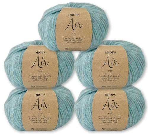 Frida's Wollhaus Drops 5 x 50 g Air Stricken Häkeln Alpaka Schurwolle Alpaca Superweich 50 Farben (27 | Seegrün Mix)