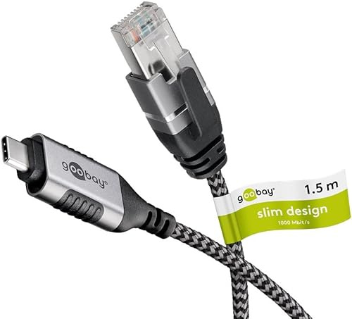 goobay Câble fin USB-C 3.1 vers RJ45 Ethernet CAT 6 Câble adaptateur/Connexion Internet filaire stable avec routeur/commutateur réseau/adaptateur USB vers RJ45 / 1 Gbits / 1,5 m/Gris / 74402