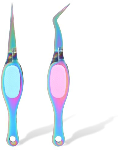 Ymapinc Juego de 2 pinzas de precisión de acero inoxidable, pinzas de agarre suave con puntas curvas y rectas para manualidades, fabricación de joyas, abalorios, tareas de laboratorio, pinzas de punta