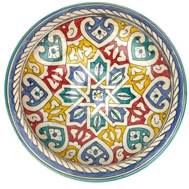 ARTIGIANATO VULCANO Plato decorativo marroquí de cerámica pintado a mano, diámetro 33 cm