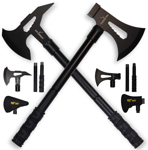 Xforst Ascia Accetta X-TM2 + X-TM3 – Asce a doppia lama in acciaio al carbonio, ideali per campeggio e survival, con impugnatura antiscivolo – Perfette per attività outdoor e bushcraft.