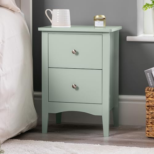 CHRISTOW 2 Drawer Bedside Table, Modern Bedroom Nightstand, Wooden MDF Side End Stand for Living Room Hallway Sofa, Brushed Chrome Handles, Smooth Glide Runners (H57cm x W40cm x D30cm)