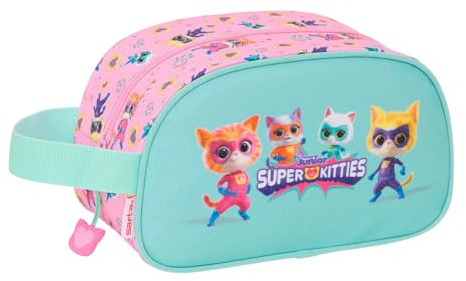 Safta SUPERKITTIES - Skolväska för barn med handtag, barnväska, anpassningsbar till vagn, lätt att rengöra, bekväm och mångsidig, kvalitet och styrka, 26 x 12 x 15 cm, Ljusrosa/pastell turkos, M,