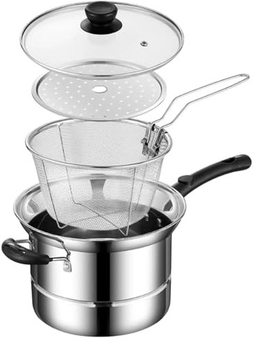 Qkbuza Olla de pasta con cesta de colador, olla de olla de cocción de fideos | Pot de freír multifuncional de acero inoxidable con cesta de colador | Accesorios de cocina multipropósito para fideos,