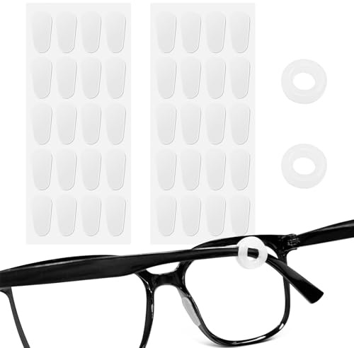 Nasenpads Brille Selbstklebend Silikon Brillen Nasenpads - 40 er BrilleNasenpads + 2 er Brillenbügel überzug, Antirutsch Reparaturset, Brillen Halter Zubehör Rutschfeste, Klebend Pad für Sonnenbrillen