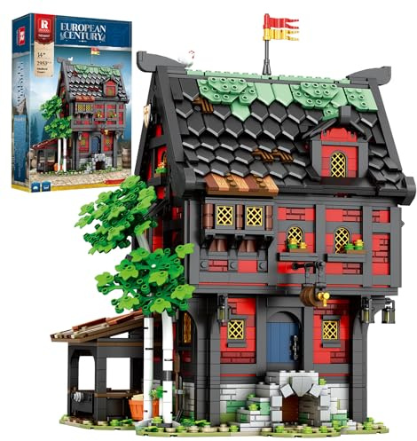 Reobrix Mittelalterliches Kreuzritter-Herbergs-Bausteinset, Architektur-Sammelobjekt oder Heimbüro-Dekor, Kreative Bausätze 66017, Geschenke für Erwachsene, Jugendliche ab 14 Jahren (3214 Teile)