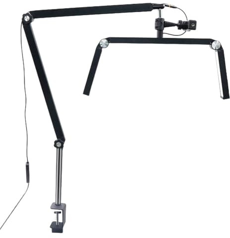 Cpolebev Lampada da Scrivania A Tre Lampade da 26 Pollici 30W con Bracci Pieghevoli A Sbalzo, Mezza Luna Pieghevole da 30W con Morsetto da Scrivania e, Spina EU.