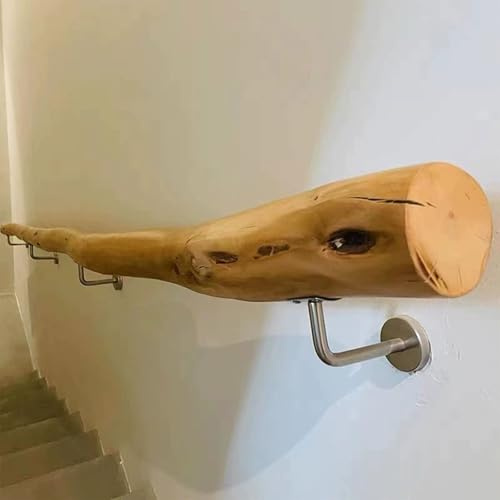Fcmeavo Holz Treppenhandlauf Kreativität Stamm Handlauf Geländer für Treppen Innen rutschfeste Treppen Handläufe Sicherheitsgeländer Wandhandlauf mit Halterungen Treppengeländer(LÄNGE 80cm/31.5in)