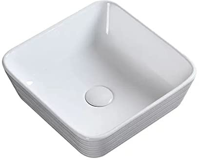 Vessel Vanidad Fregadero Fregadero de baño cuadrado de 13,7 x 13,7 sobre encimera, lavabo de cerámica for recipiente, lavabo de tocador blanco for baño, Hotel, apartamento Encimera moderna