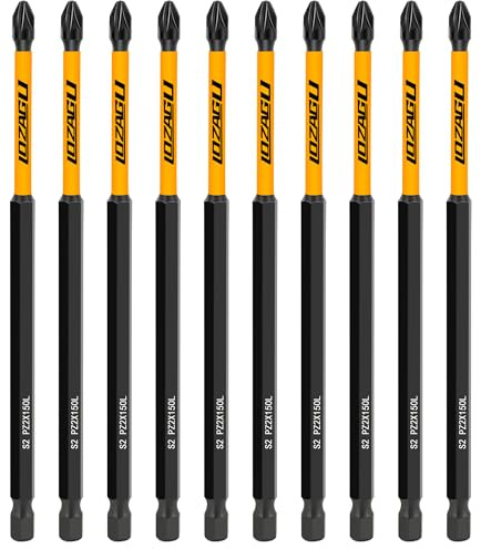 LOZAGU 10-Piece 152mm PZ2 Magnetic Impact Long Screwdriver Driver Bits Set Pozi Pozidriv Heavy Duty with Storage Box
